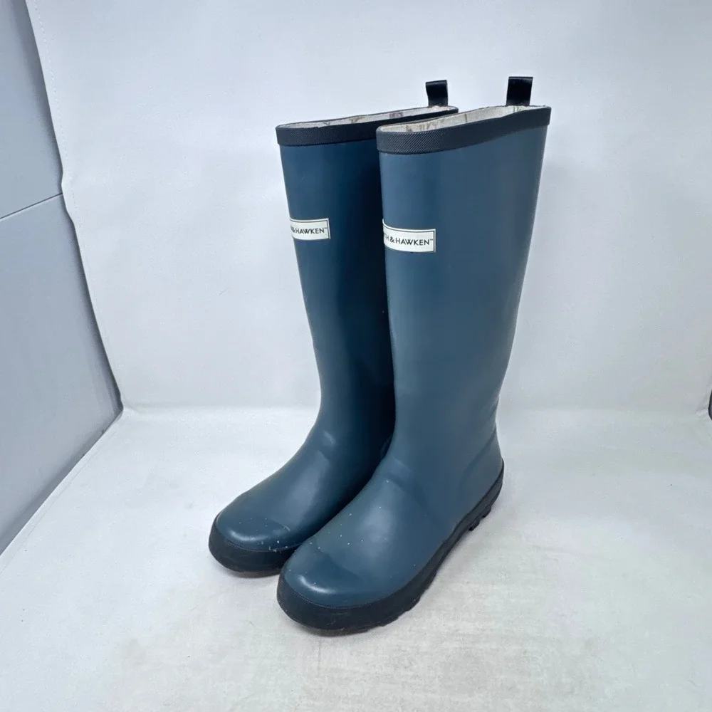 Smith & Hawken Rain Boots Blue 7 Tall Waterproof Gardening Wellies Fisherman